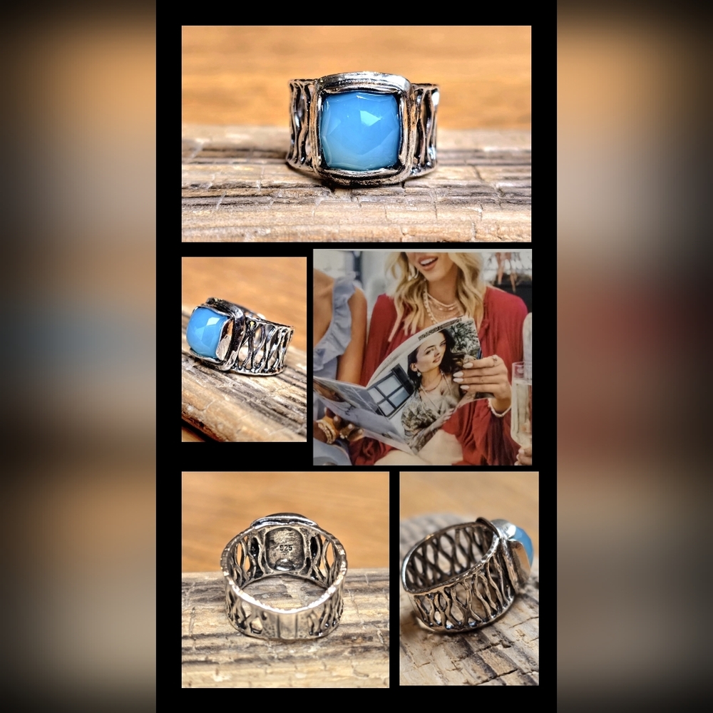 Handcrafted Silver Ring with Sky Blue Gem - Women Jewelry